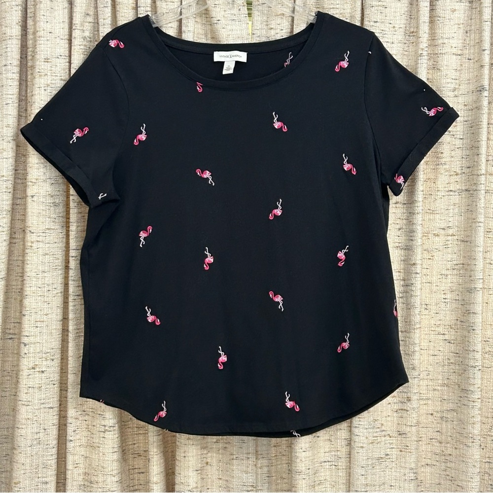 Vintage America Embroidered Flamingo Short Sleeve Tee - XL